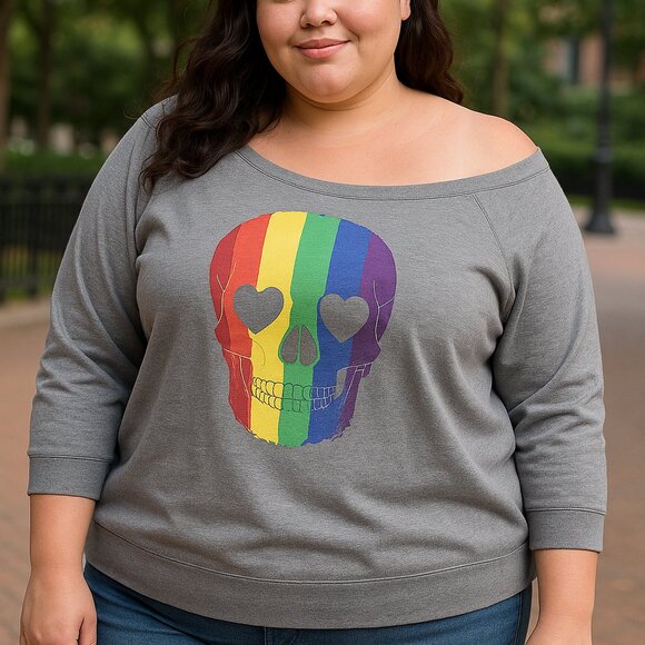torrid Tops - ✨Torrid off shoulder Sweatshirt – Rainbow Skull Graphic
